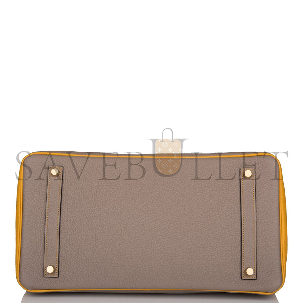 H**mes birkin 30 epsom asphalt grey and amber yellow gold buckle h028369ck15 (30*23*15cm)